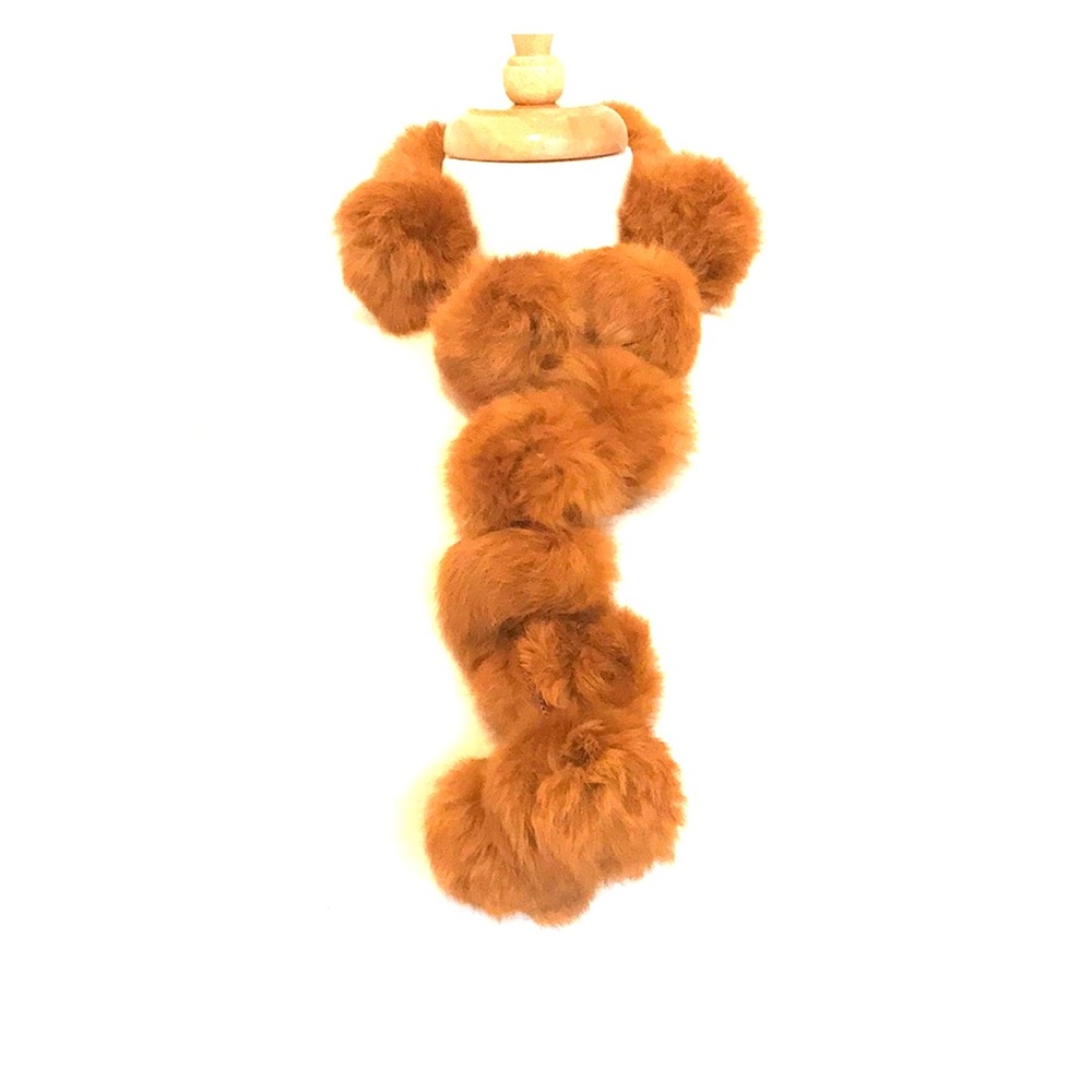 Caramel Brown, genuine angora fur pom pom scarf